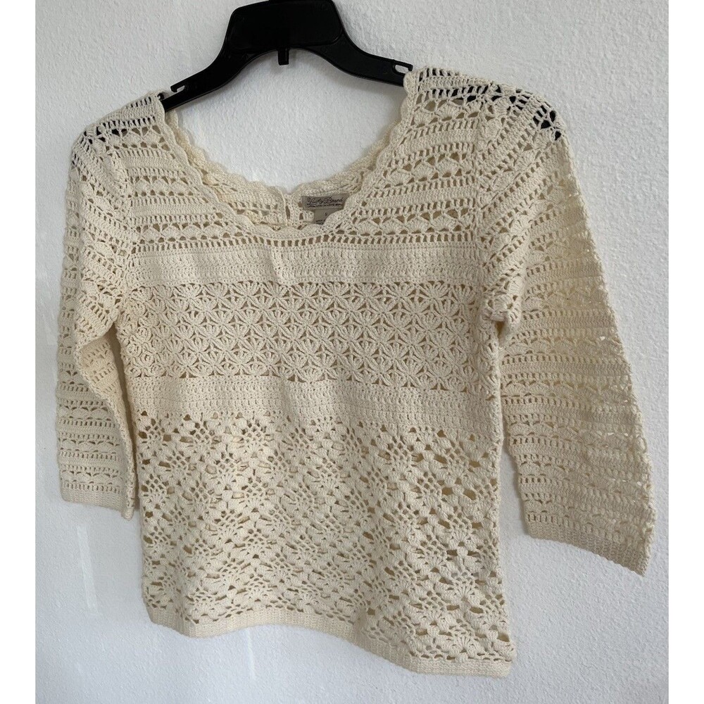 Lucky Brand Crochet Knit Womens Tank Top Sz Small Cream Boho Chic Cottagecore